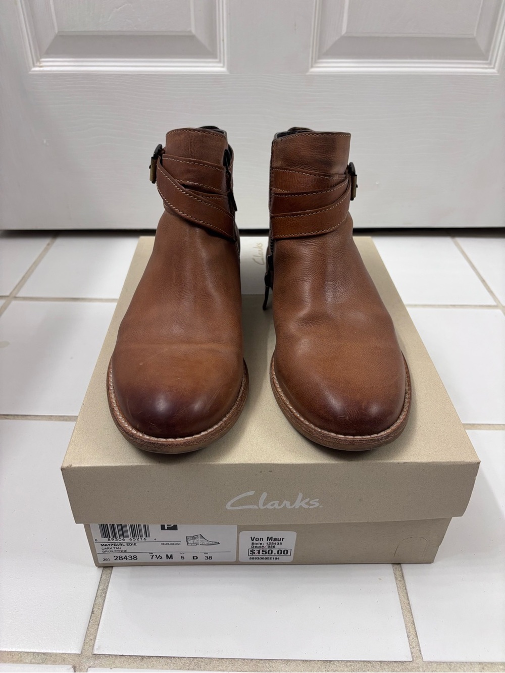 Clarks Tan Leather Ankle Booties with Buckle Strap - Picture 9 of 11